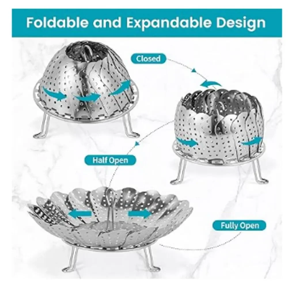 2-Pieces Multifunctional Folding Vegetable Steamer Basket Stainless Steel